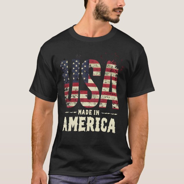 USA Made in America Distressed American Flag T-Shi T-Shirt (Front)