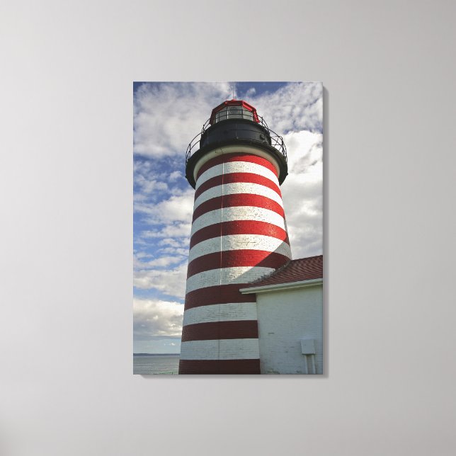 USA, Maine, Lubec. West Quoddy Head LIghthouse Canvas Print (Front)