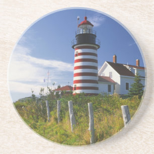 USA, Maine, Lubec. West Quoddy Head Lighthouse Coaster