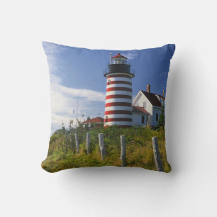 USA, Maine, Lubec. West Quoddy Head Lighthouse Cushion