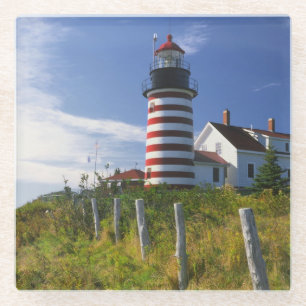 USA, Maine, Lubec. West Quoddy Head Lighthouse Glass Coaster