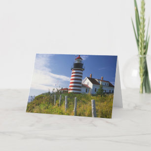 USA, Maine, Lubec. West Quoddy Head Lighthouse Holiday Card