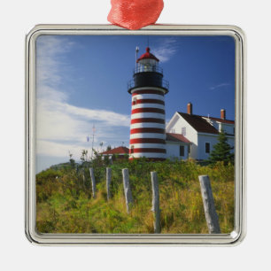 USA, Maine, Lubec. West Quoddy Head Lighthouse Metal Tree Decoration
