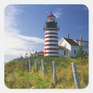 USA, Maine, Lubec. West Quoddy Head Lighthouse Square Sticker