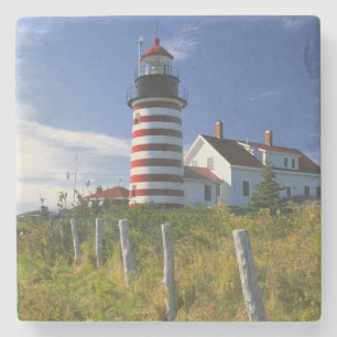 USA, Maine, Lubec. West Quoddy Head Lighthouse Stone Coaster
