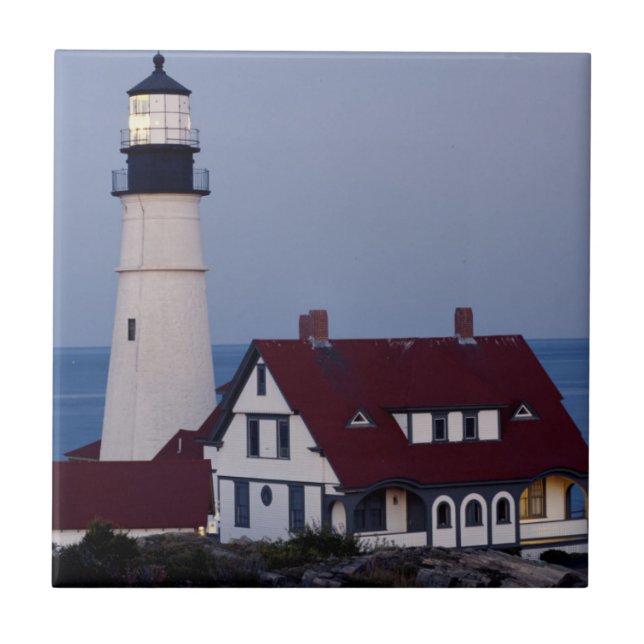 USA, Maine, Portland, Cape Elizabeth, Lighthouse Tile (Front)