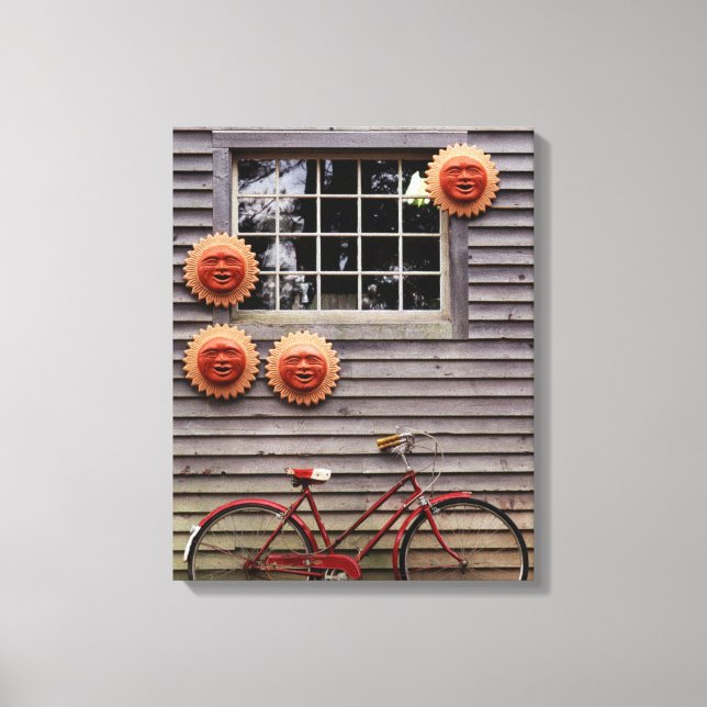 USA, Maine, Wiscasset, Sun Masks And Bicycle Canvas Print (Front)
