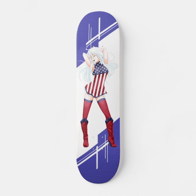 USA Manga girl dressed in Flag - America Skateboard (Front)