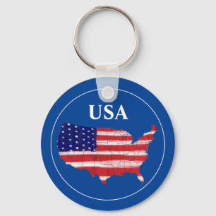 USA Map And Flag Key Ring