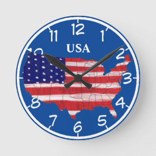 USA Map And Flag Round Clock