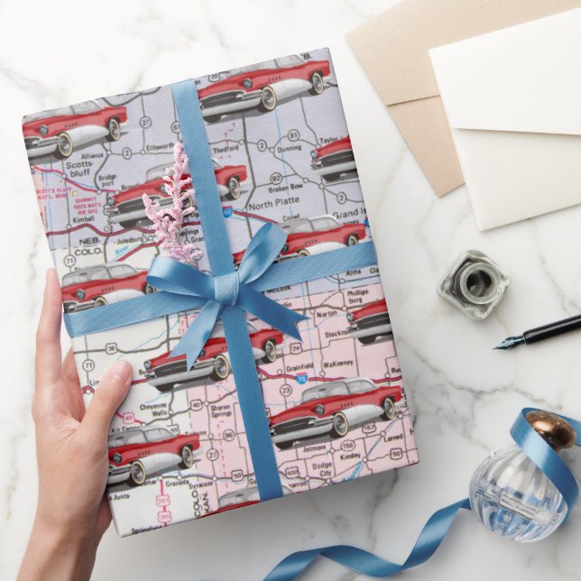 USA Map and Old Car Wrapping Paper (Gifting)