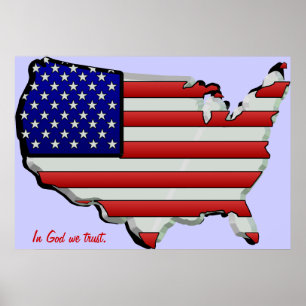 USA Map Flag 3D Stars & Stripes Poster