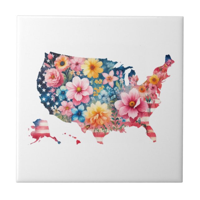 USA Map flower  Tile (Front)