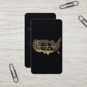  USA Map Gold Black Stars Monogram Vertical Business Card