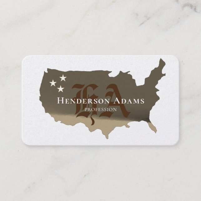 USA Map Golden Ribbons Stars Monogram Business Card (Front)