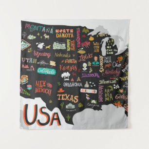 USA Map: Illustrated Poster Tapestry