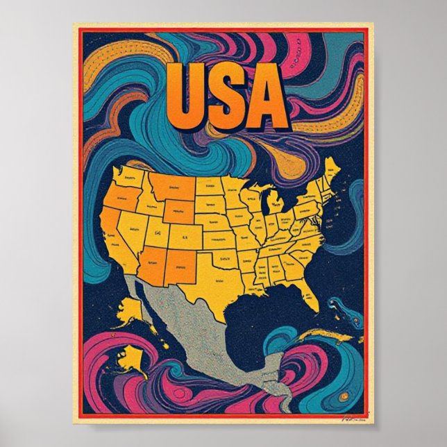 USA Map Illustration Poster (Front)