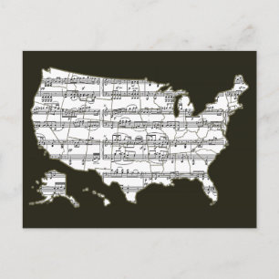 USA Map & Musical Notes Postcard