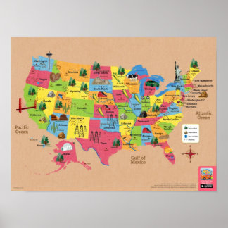 USA map of the United States of America poster