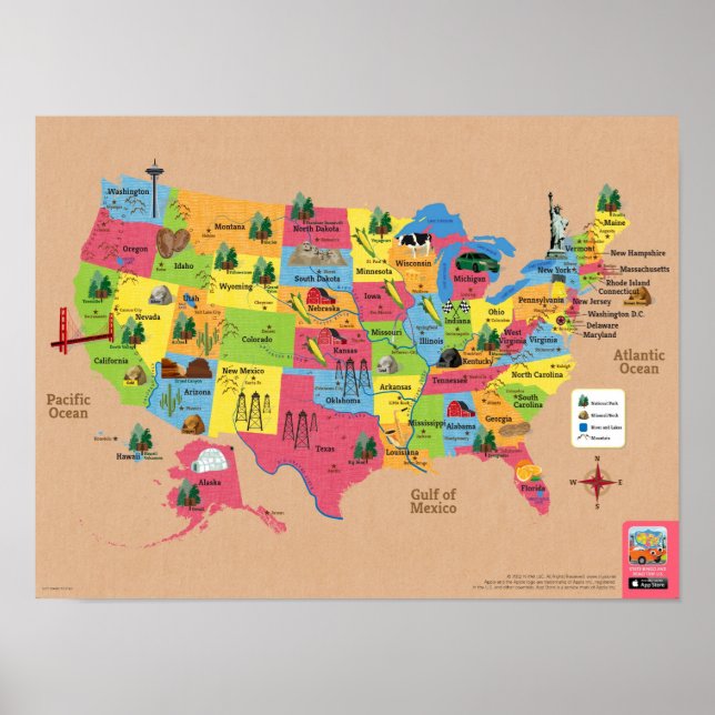 USA map of the United States of America poster (Front)