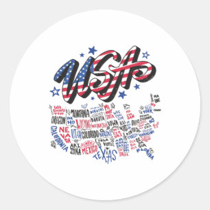 USA Map U.S. states America Classic Round Sticker