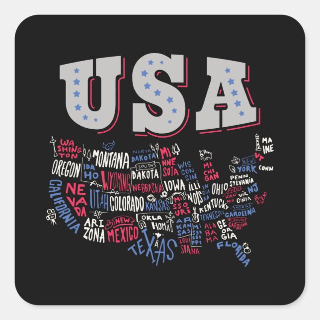 USA Map U.S. states America Square Sticker (Front)