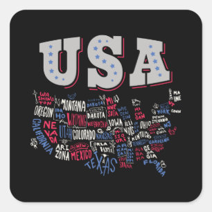 USA Map U.S. states America Square Sticker