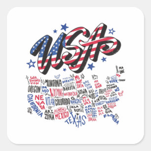 USA Map U.S. states America Square Sticker