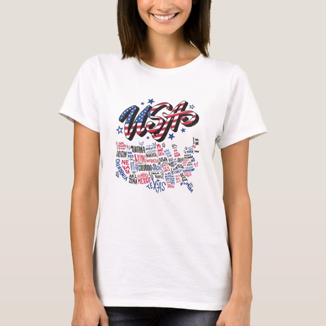USA Map U.S. states America T-Shirt (Front)