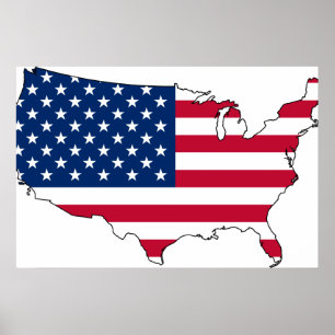 Usa Map, United States flag Poster