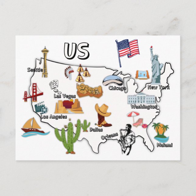 USA map US map major cities names United states Postcard (Front)