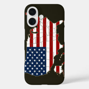 USA map with american flag iPhone 16 Case