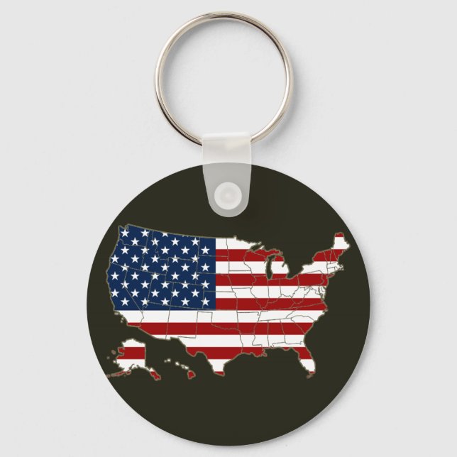 USA map with american flag Key Ring (Front)