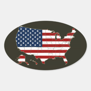 USA map with american flag Oval Sticker