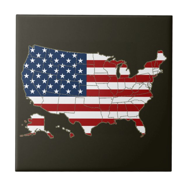 USA map with american flag Tile (Front)