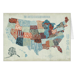 USA Map with States in Words