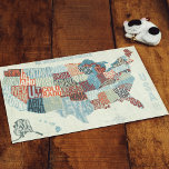 USA Map with States in Words Postcard<br><div class="desc">© Michael Mullan / Wild Apple.  The image shows a map of the United States with the states written out in a modern way. Every state is written in such a way that it fits in the map.</div>
