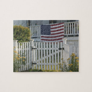 USA, Massachusettes, Gloucester: Patriotic Fence Jigsaw Puzzle