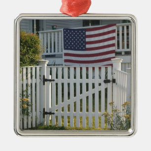 USA, Massachusettes, Gloucester: Patriotic Fence Metal Tree Decoration