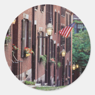 USA, Massachusetts, Boston, Houses Along Acorn Classic Round Sticker