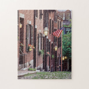 USA, Massachusetts, Boston, Houses Along Acorn Jigsaw Puzzle