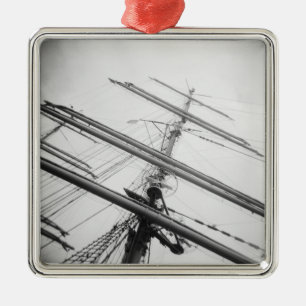 USA, Massachusetts, Boston. Masts of tall ship. Metal Tree Decoration