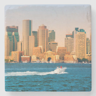 USA, Massachusetts. Boston Waterfront Panorama Stone Coaster