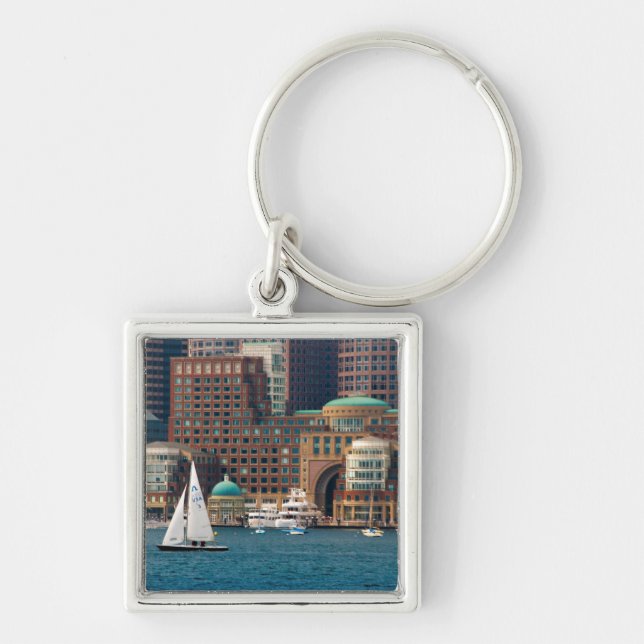 USA, Massachusetts. Boston Waterfront Skyline 2 Key Ring (Front)