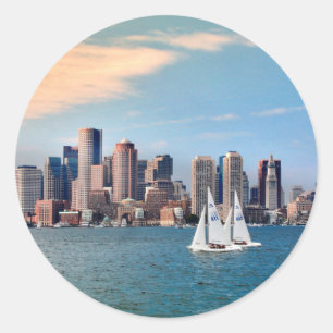 USA, Massachusetts. Boston Waterfront Skyline 3 Classic Round Sticker