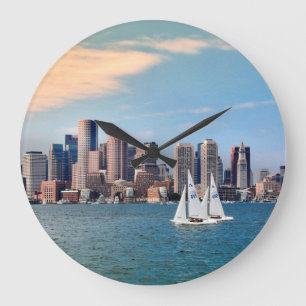 USA, Massachusetts. Boston Waterfront Skyline 3 Large Clock