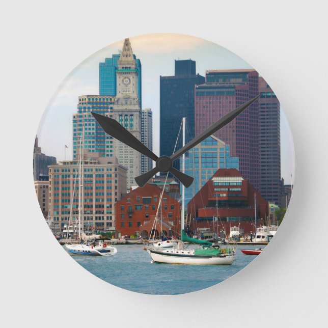 USA, Massachusetts. Boston Waterfront Skyline Round Clock (Front)