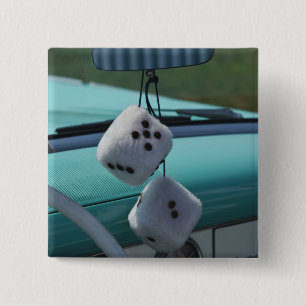 USA, Massachusetts, Gloucester. Fuzzy dice in a 15 Cm Square Badge