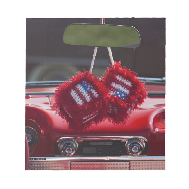 USA, Massachusetts, Gloucester. Fuzzy dice with Notepad (Front)