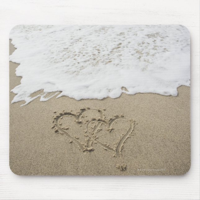 USA, Massachusetts, Hearts drawn on sandy beach 3 Mouse Mat (Front)